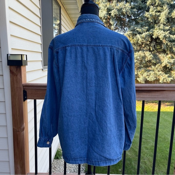 New Direction Floral Embroidered Blue Denim Jean Shirt Jacket Women’s Large - Picture 4 of 14